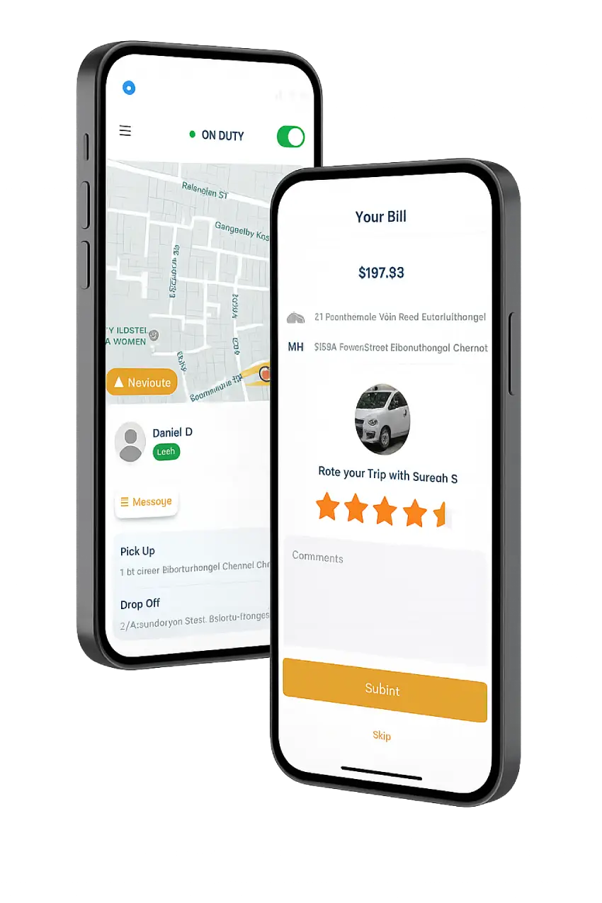 Rating and Feedback page for User and Driver